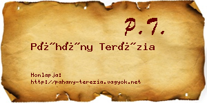 Páhány Terézia névjegykártya