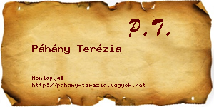 Páhány Terézia névjegykártya